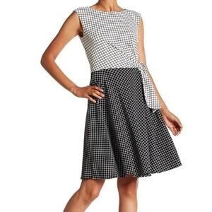 Tahari ASL Gray Windowpane Side Tie Sleeveless Dress Size 6